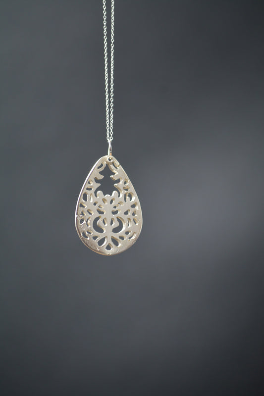 Handcrafted Sterling Silver Inner Intricate Design Teardrop Pendant