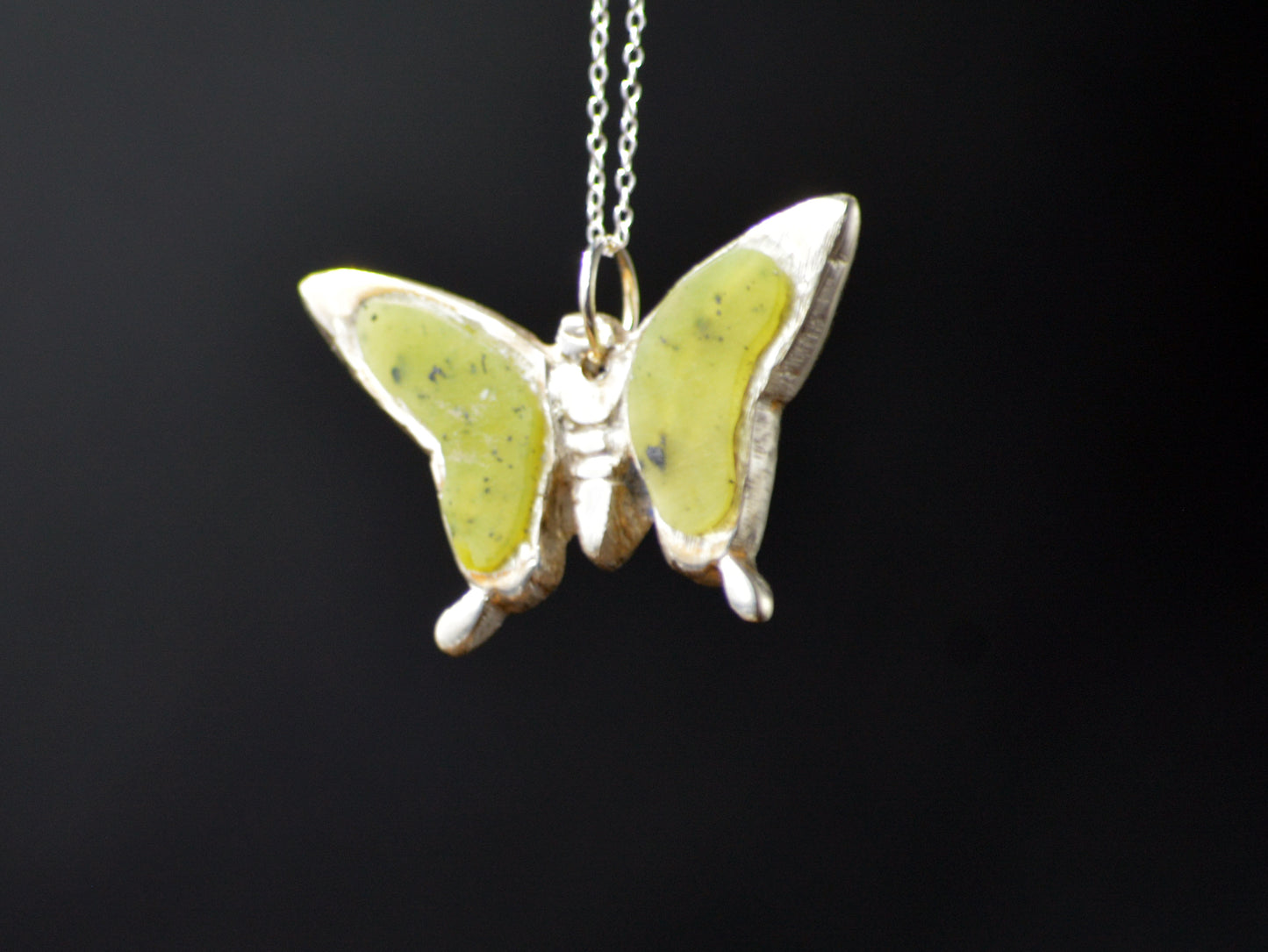 Handcrafted Sterling Silver Butterfly with Green Aventurine Stone Wings