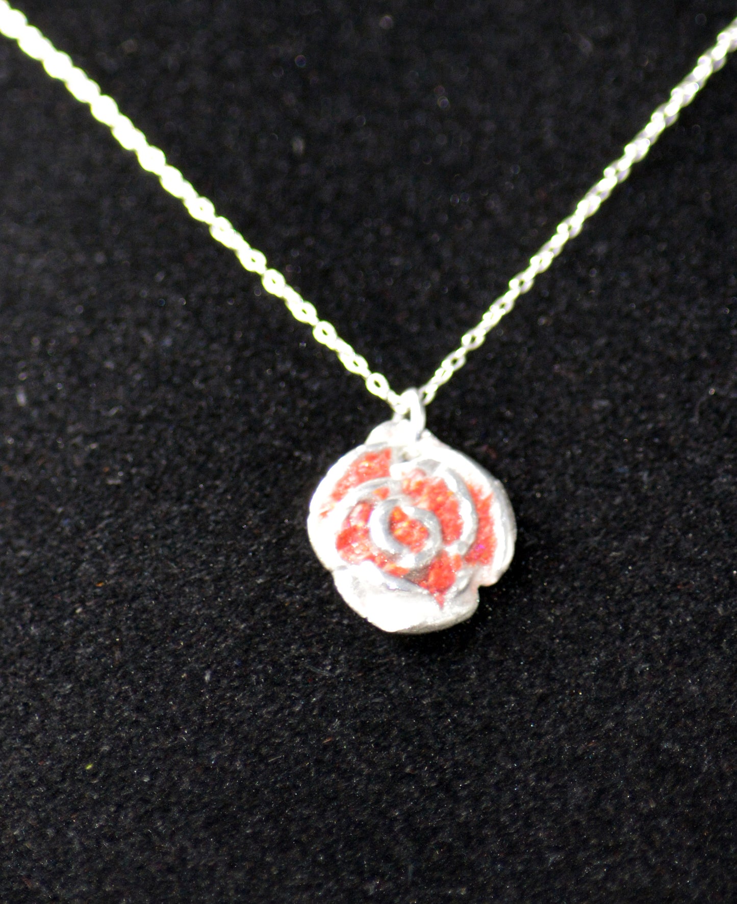 Handcrafted Sterling Silver Small Flower with Red Crushed Opal