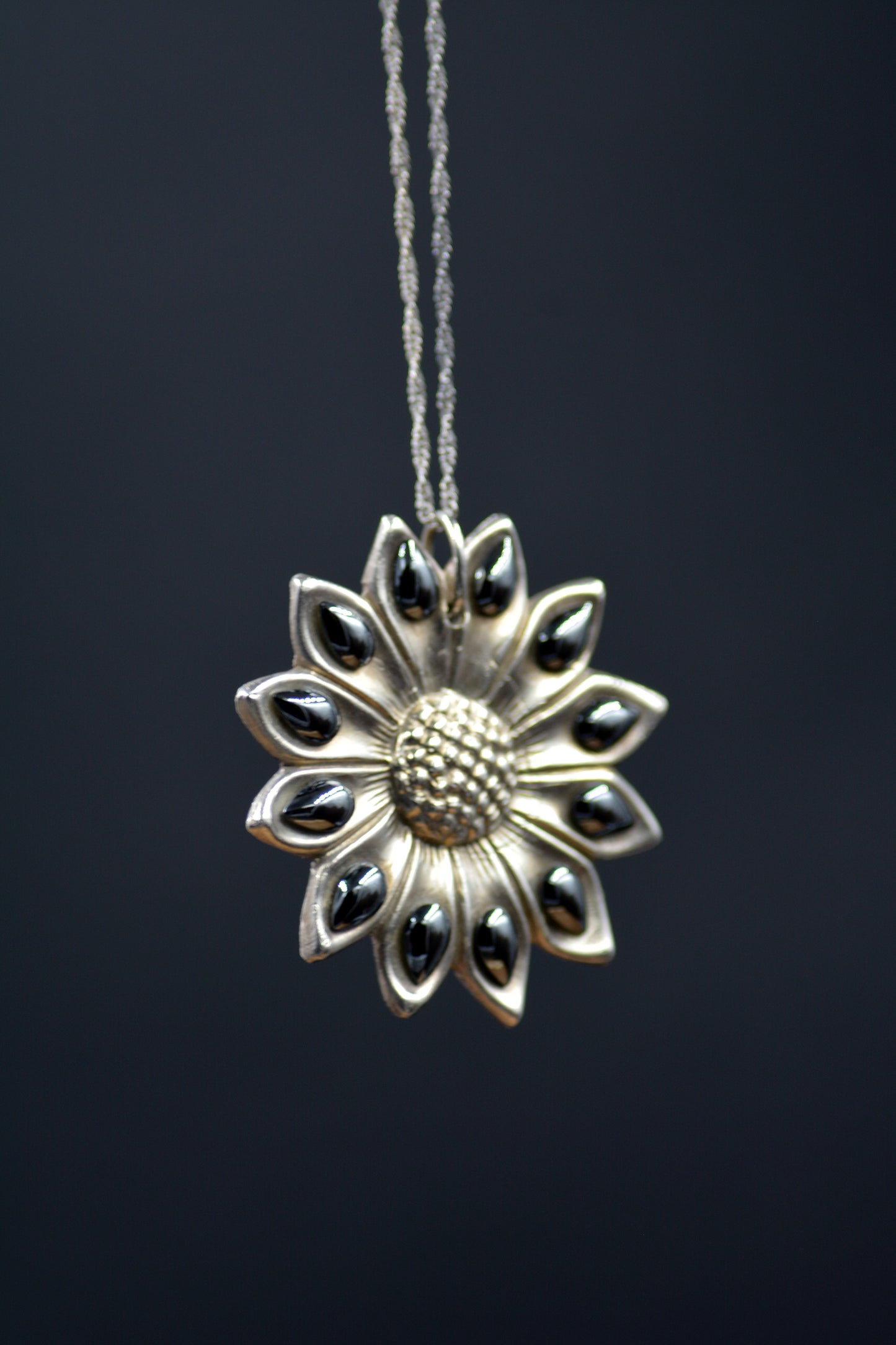 Handcrafted Sterling Silver Sunflower with Onyx Enhancements