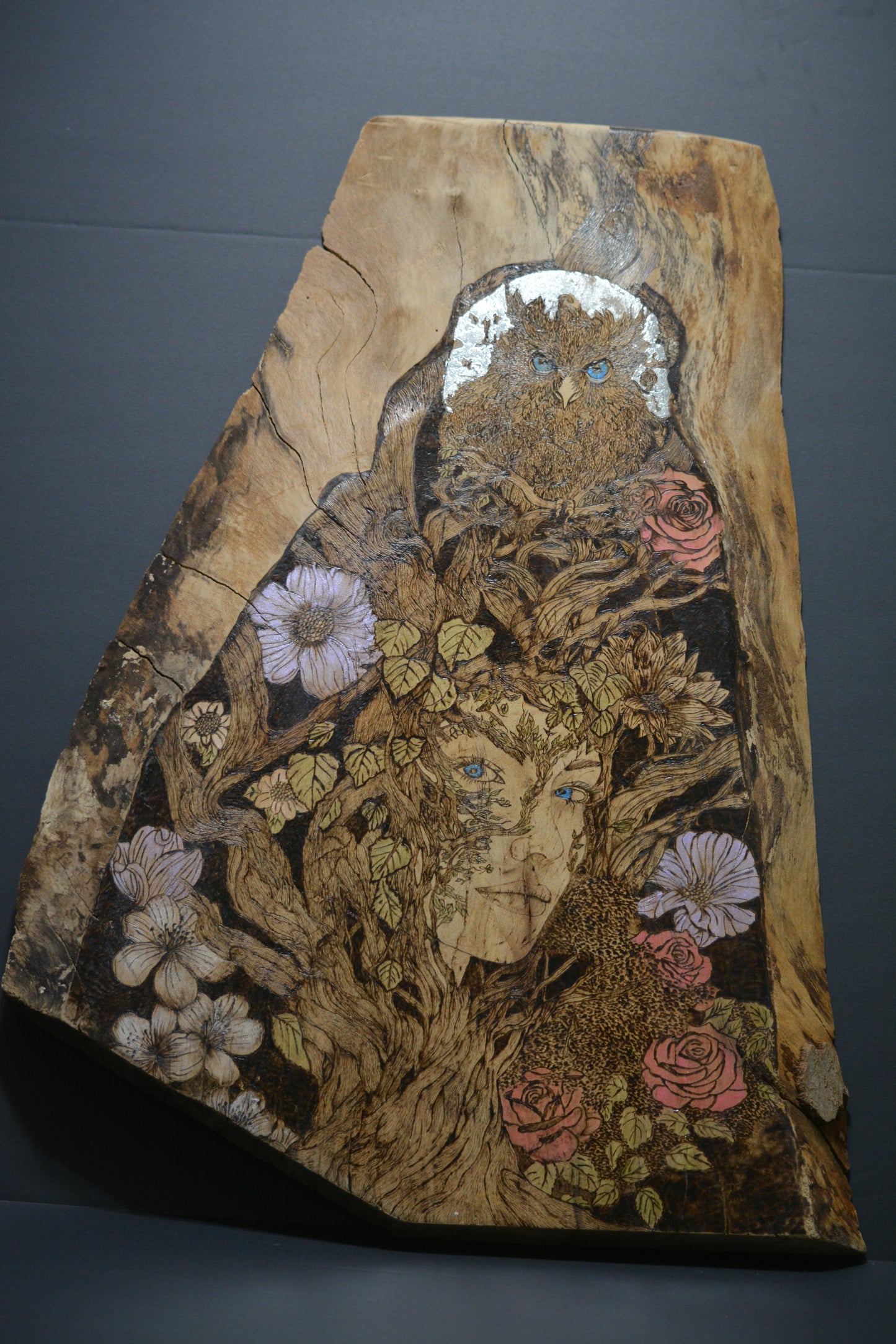 Lady in the Tree Woodburning Art