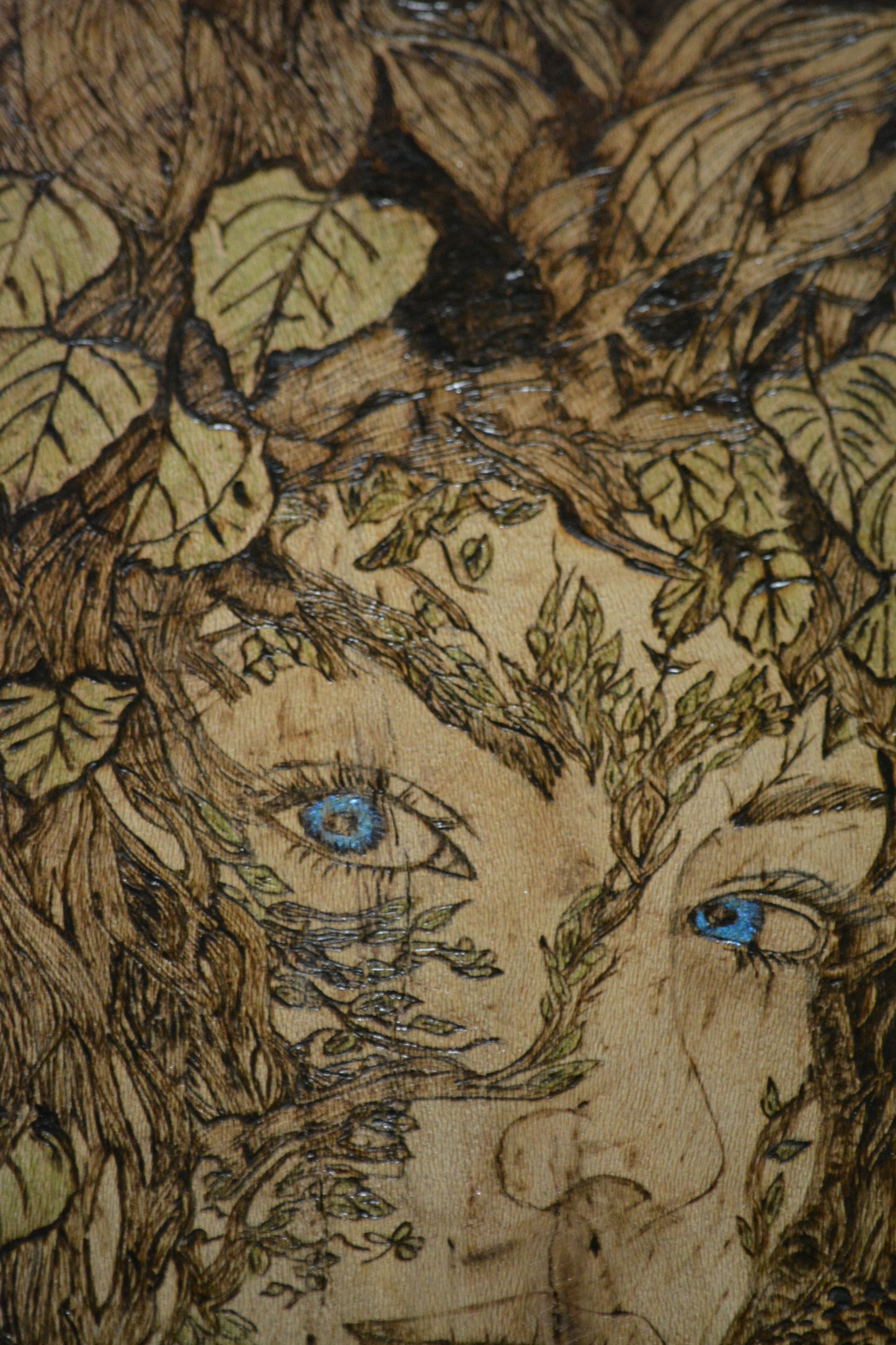 Lady in the Tree Woodburning Art