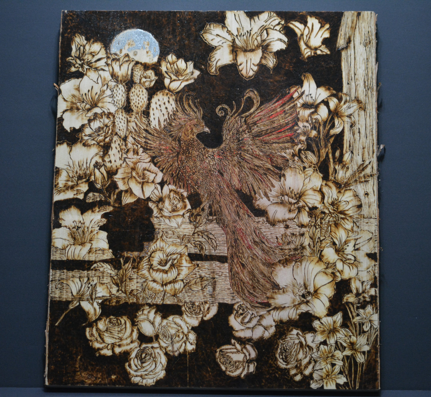 Moonlit Phoenix Woodburning Art